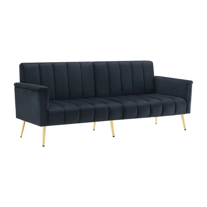 Canapé convertible 3 places noir en velours avec dossiers 5 positions MEZEDS