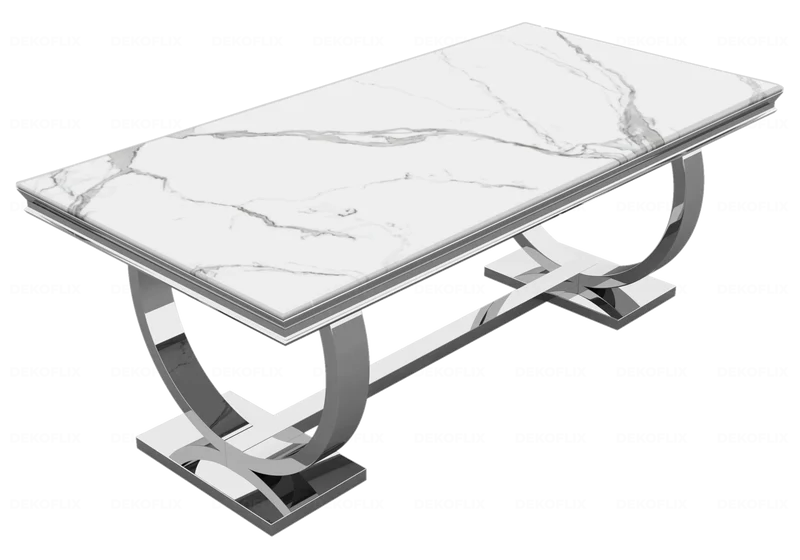Table à manger marbre blanc argent - Bobo