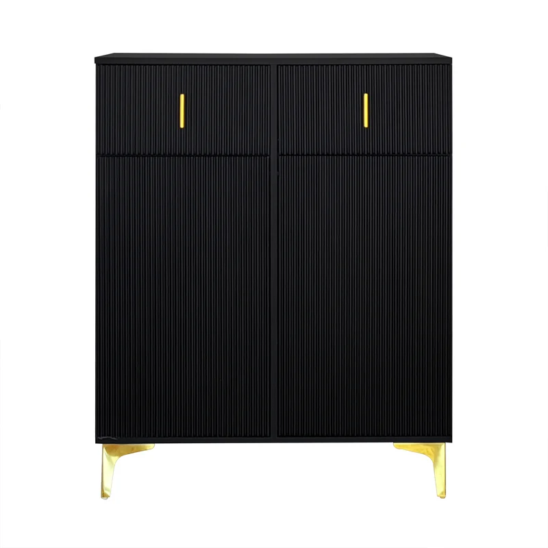 Buffet noir texturé avec détails dorés 2 tiroirs 2 portes SHEZA