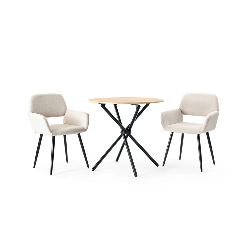 Ensemble table et 2 chaises de salle à manger effet bois style élégant FONTANA KD 80CM DARK + MAYFAIR BEIGE