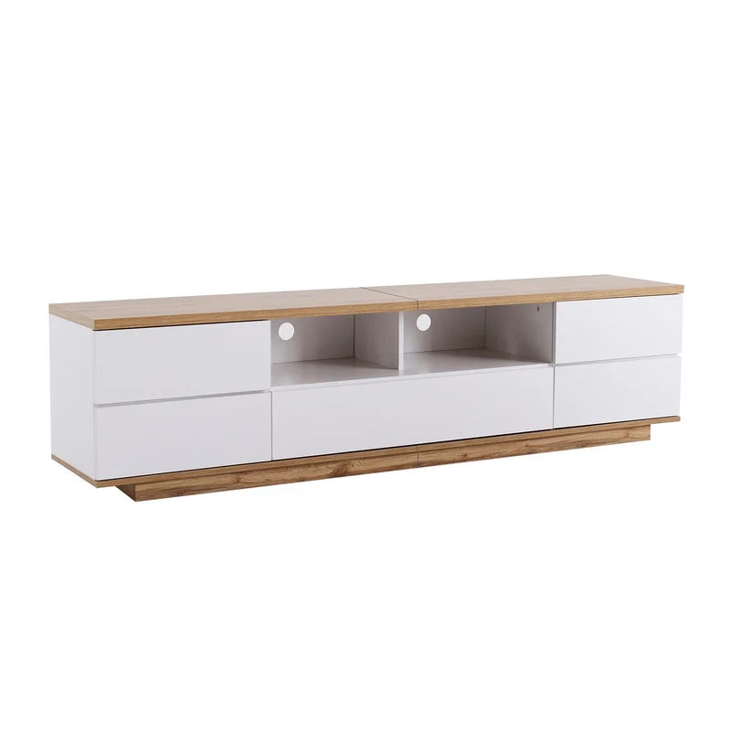 Meuble TV moderne bicolore effet bois et blanche avec 5 portes DIKE