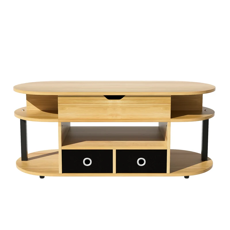 Table basse revelable effet bois rangement et tiroirs en tissu noir 105*50cm PHAHRAIRS