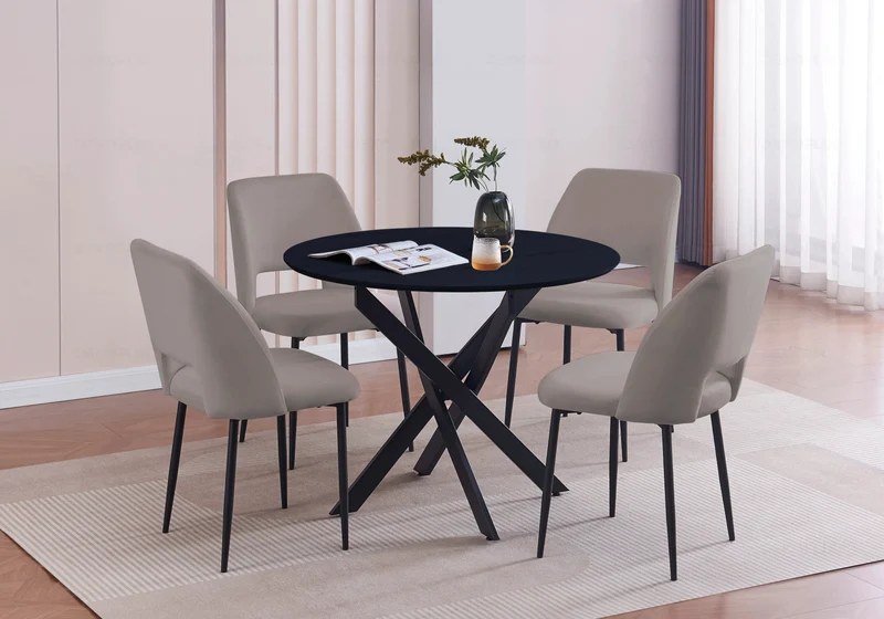 Table ronde et chaises noires grises - Joy