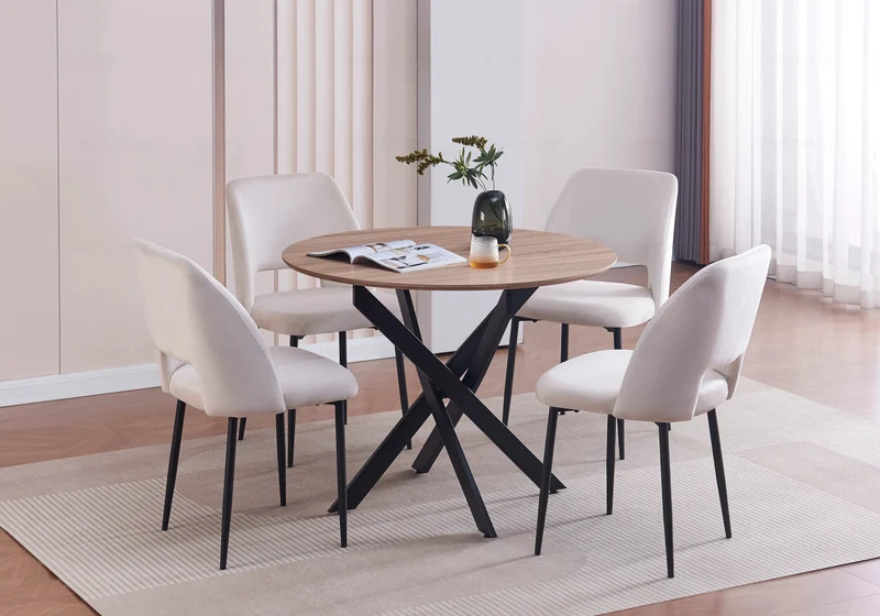 Table ronde et chaises chêne beiges - Joy