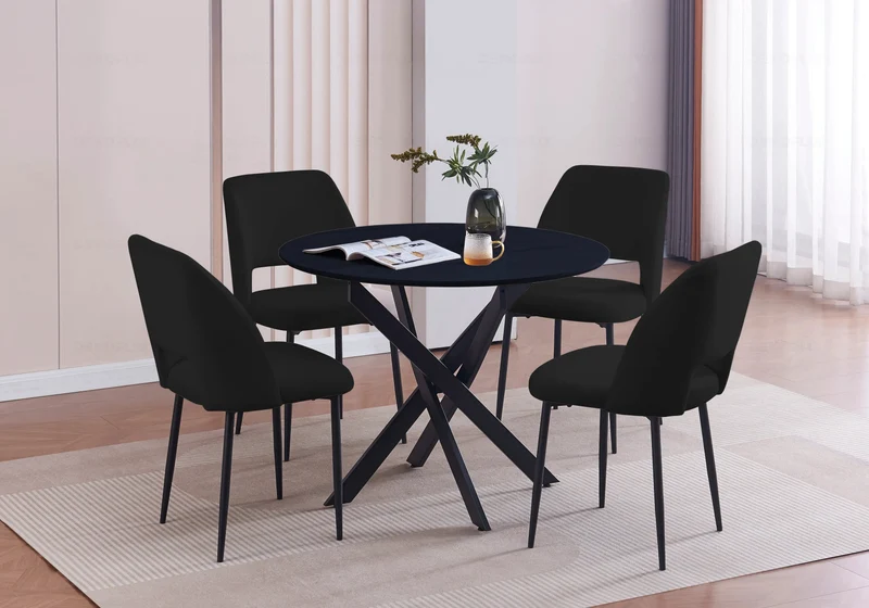 Table ronde et chaises noires - Joy