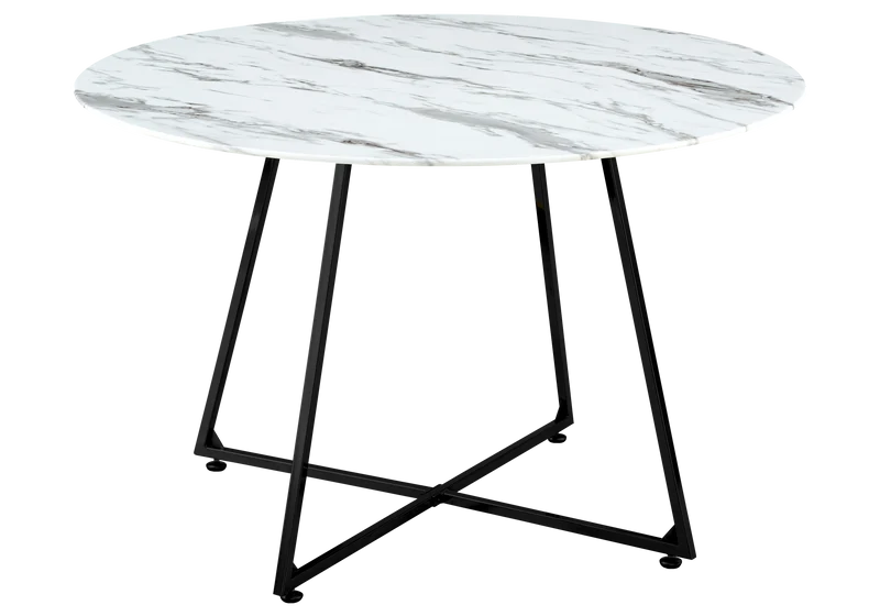 Table ronde marbre blanc pieds noirs - Gina