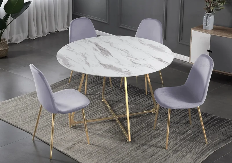 Table ronde marbre et 4 chaises doré - Gina