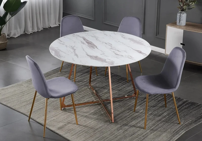 Table ronde marbre et 4 chaises or rose - Gina