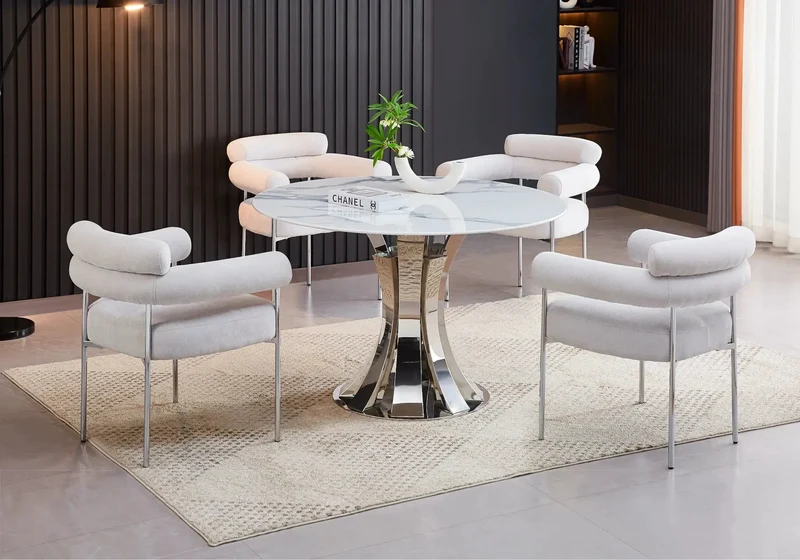 Ensemble table chaise céramique marbre blanc - Sidy