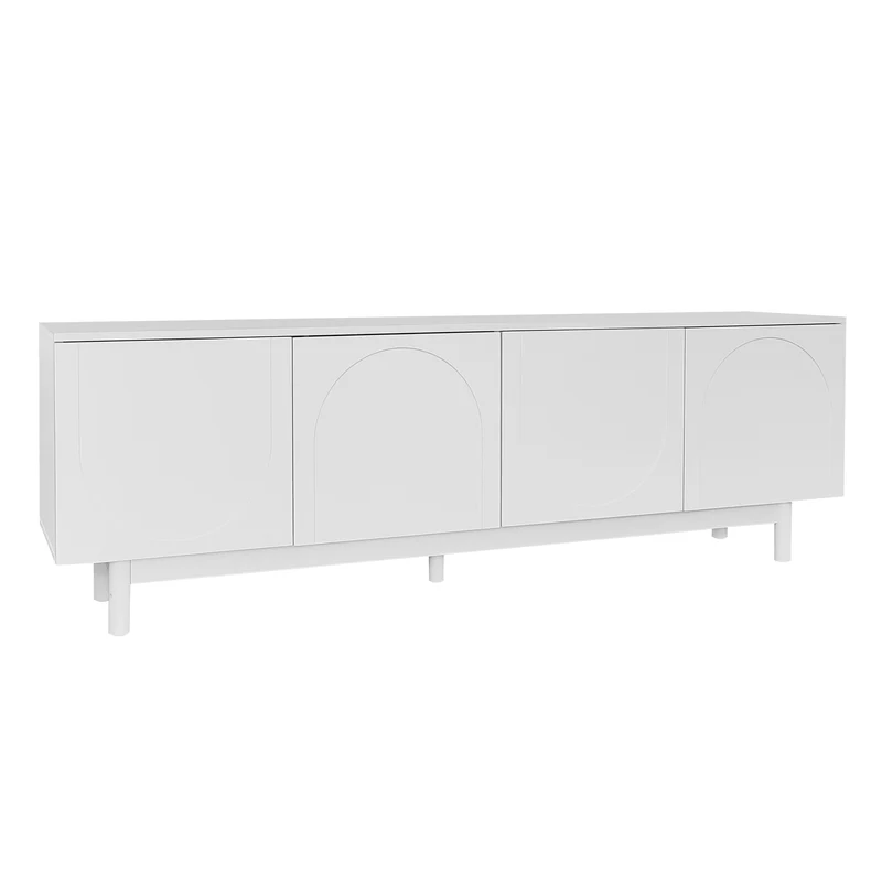 Meuble TV blanc style luxe portes texturées forme de U AEKRON