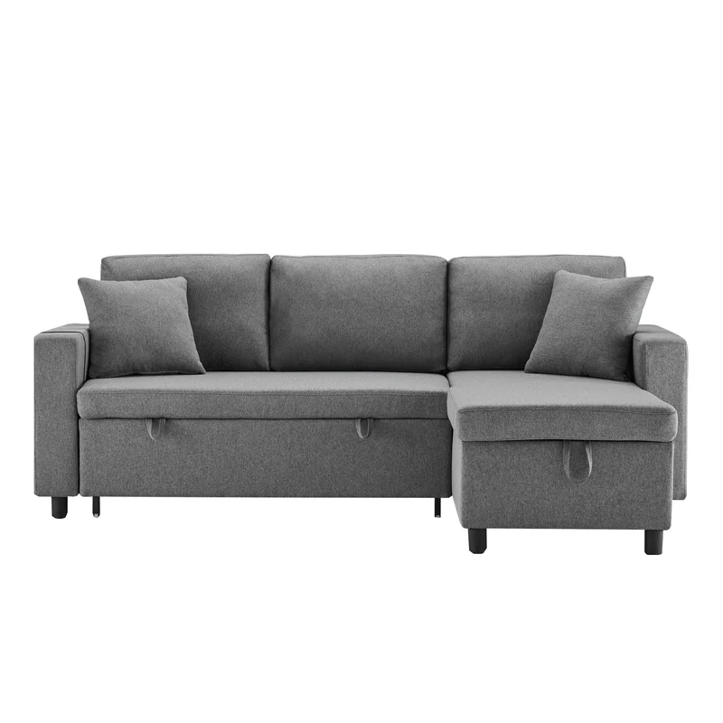 Canapé d'angle convertible en tissu lin gris méridienne réversible 3 places PHOTOSPHERE
