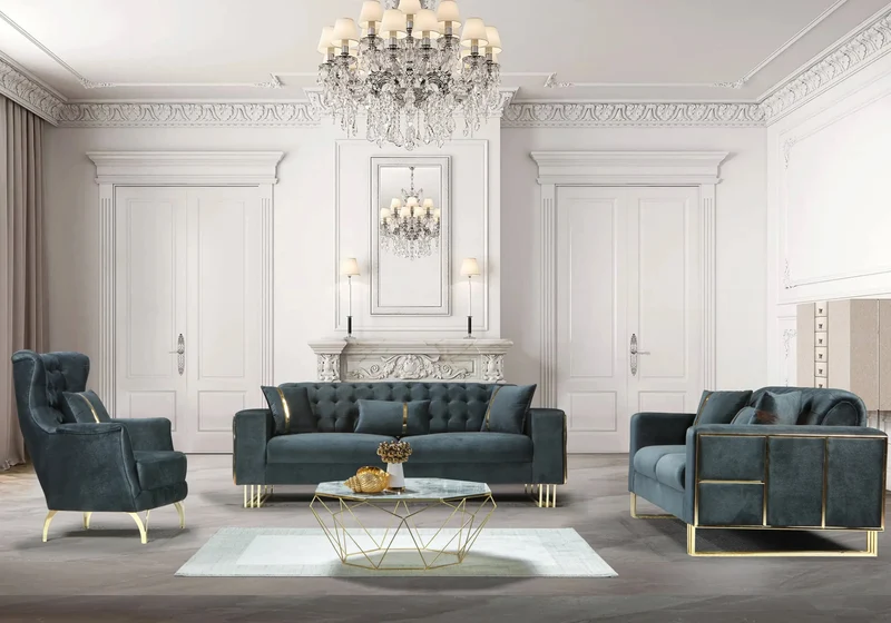 Canapé Turc Capitonné Velours Anthracite Design Métal Doré – RIBELLA