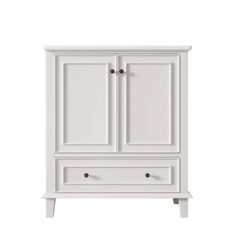 Meuble vasque blanc laqué sur pied, vasque en céramique, tiroir silencieux et rangement (robinet non inclus) FIBER