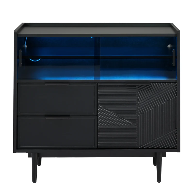 Buffet noir motifs géométriques avec éclairage LED 80*35cm QHELQADS