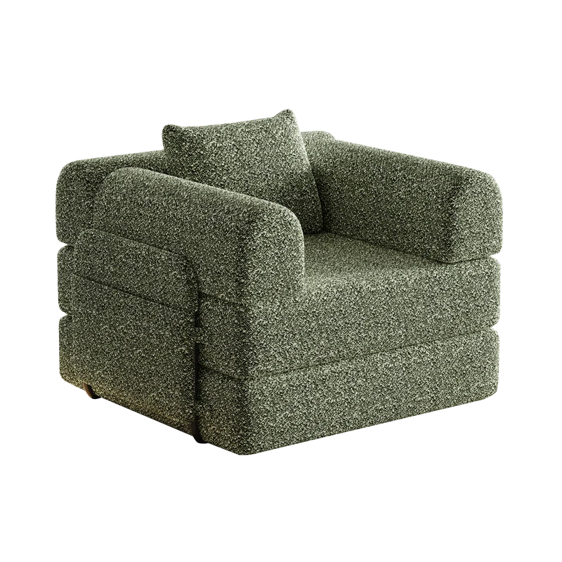 Fauteuil-lit modulable convertible 2-en-1 en chenille vert avec accoudoir MERIDIANAERO