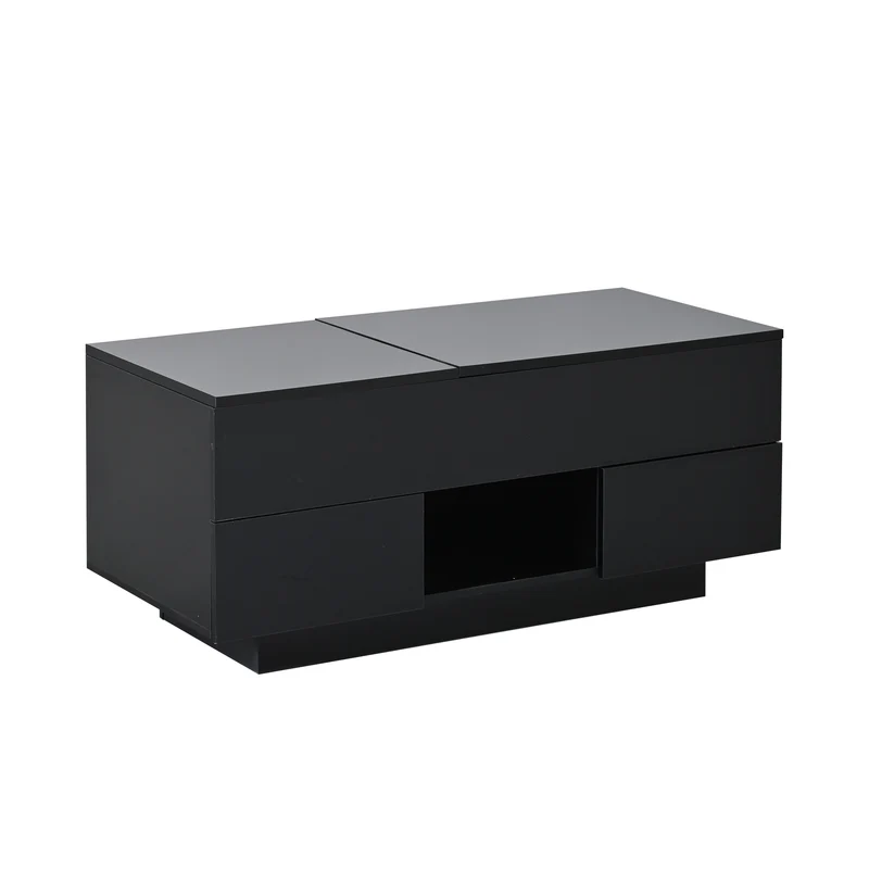 Table basse relevable noire brillante 2 tiroirs avec LED 100x45x43cm QUASARVYR