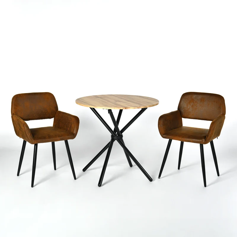 Ensemble table et 2 chaises de salle à manger effet bois style industriel FONTANA KD 80CM DARK + MAYFAIR SUEDE BROWN