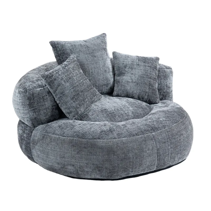 Canapé chauffeuse fauteuil rond en velours chenille gris fauteuil lounge HORNWORTNEEDLE