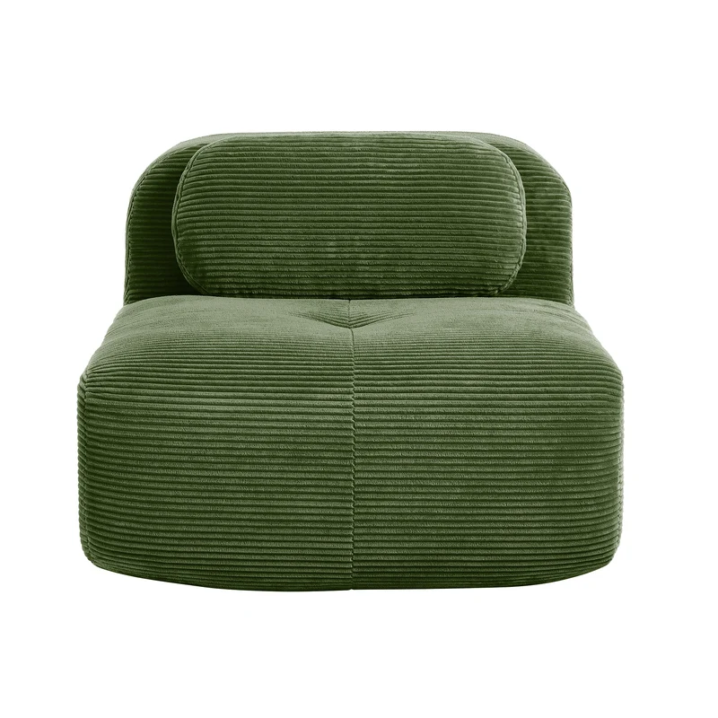 Canapé 1 place modulable en velours côtelé vert kaki avec oreiller et pouf, 90x178x70cm VISCIDIUM