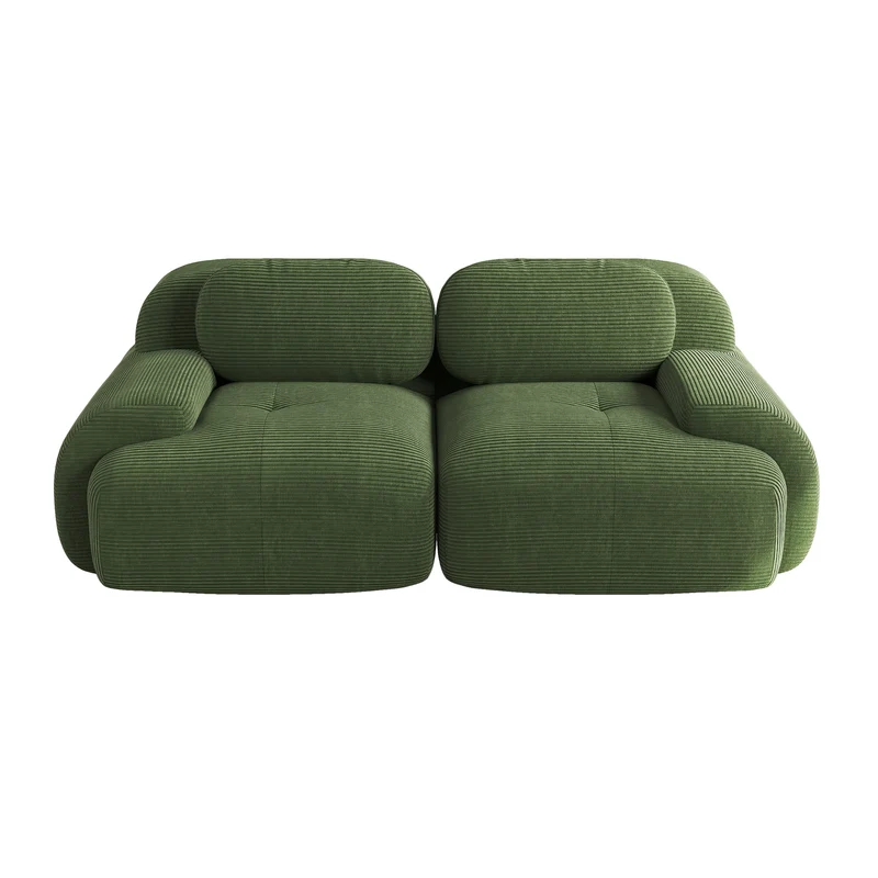 Canapé 2 places loveseat modulable en velours côtelé vert kaki avec accoudoirs courbés, confort premium, sans montage WRINKLECREST