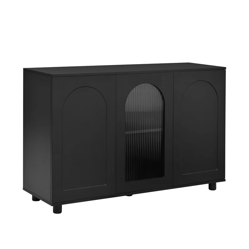 Buffet noir moderne motif en forme de U, porte vitrée 120x40x78,5 cm VIVIDEX