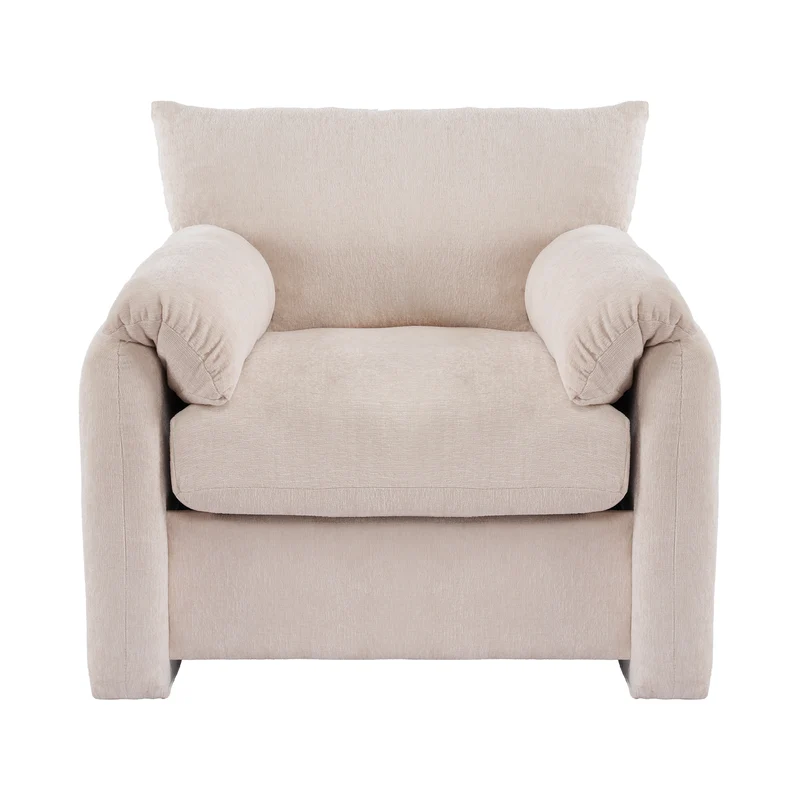Fauteuil canapé 1 place en tissu chenille beige confortable 96x82x84cm COBALTEX
