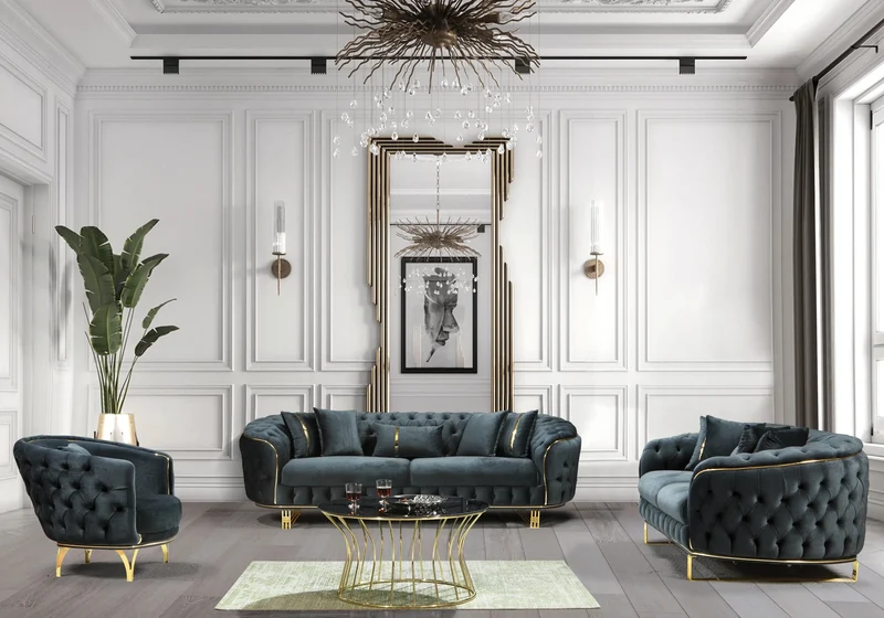 Canapé Turc Capitonné Velours Anthracite Doré Chesterfield – PARIS