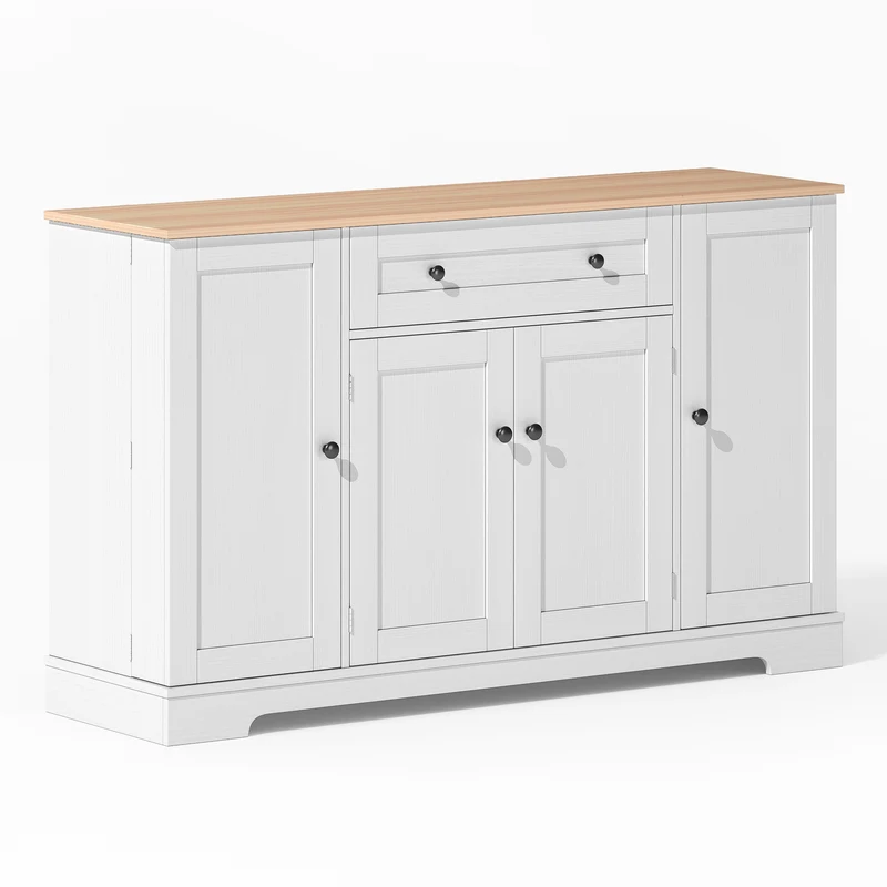Buffet de cuisine blanc et effet bois 1 tiroir et 4 portes, étagères réglables LIGNIN