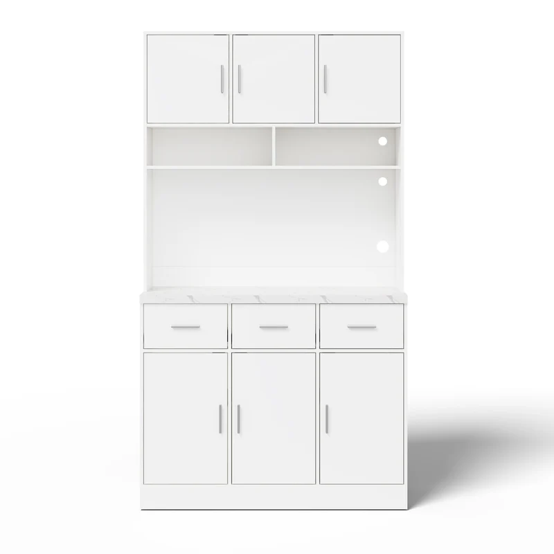 Vaisselier de cuisine blanc avec éclairage LED, 3 tiroirs et 6 portes, 2 prises/ports USB PEPTIDE
