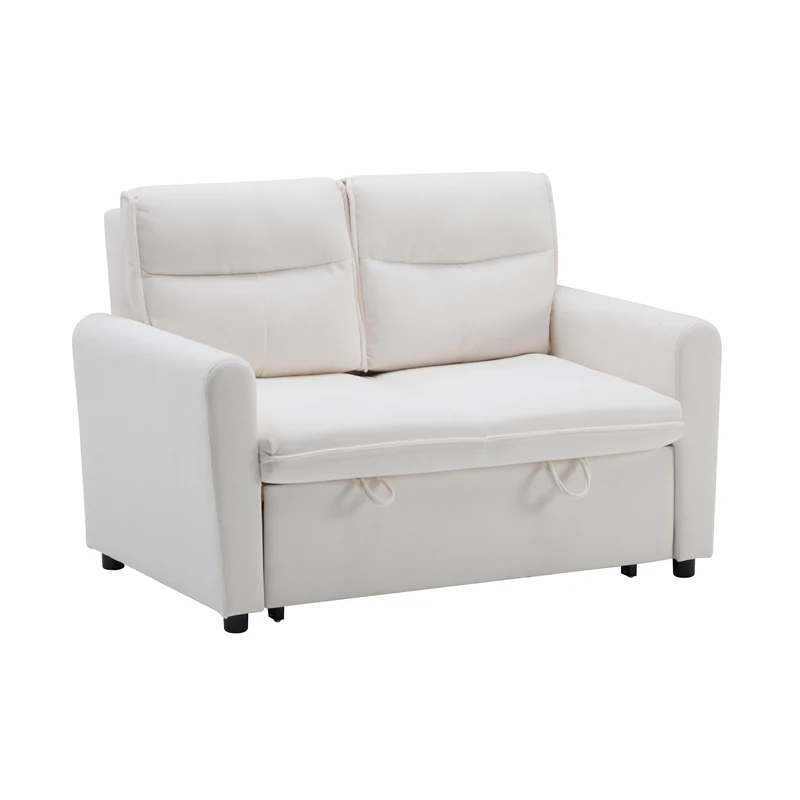 Canapé-lit convertible 2 places velours beige clair, dossier 5 positions RIDGEGLEN