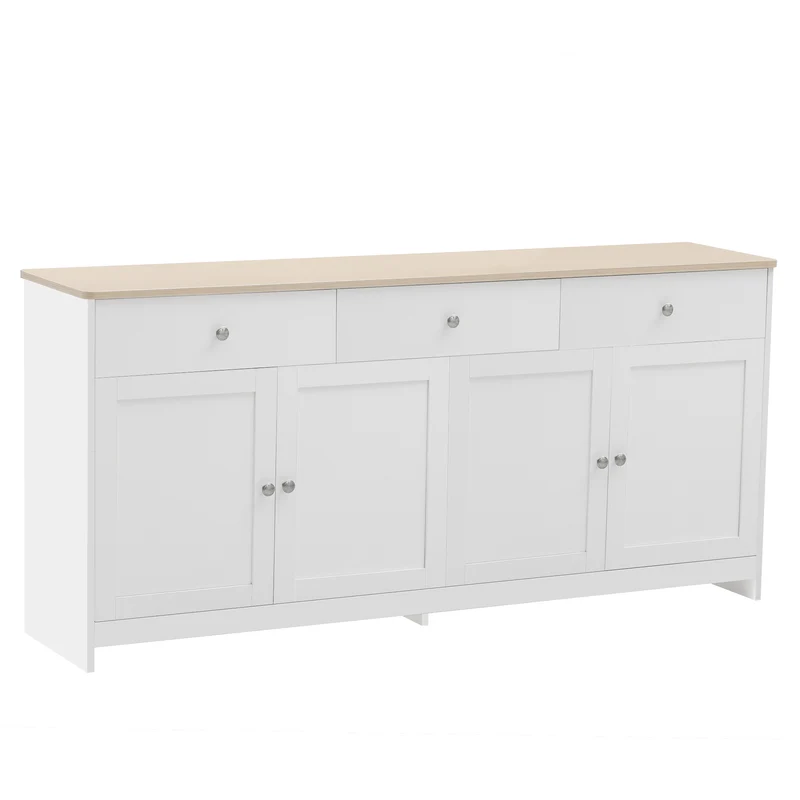 Buffet blanc et effet bois 4 portes 3 tiroirs 160*37*75cm STAANKIL