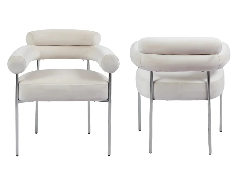 Fauteuil de table velours beige pieds argentés - Laya