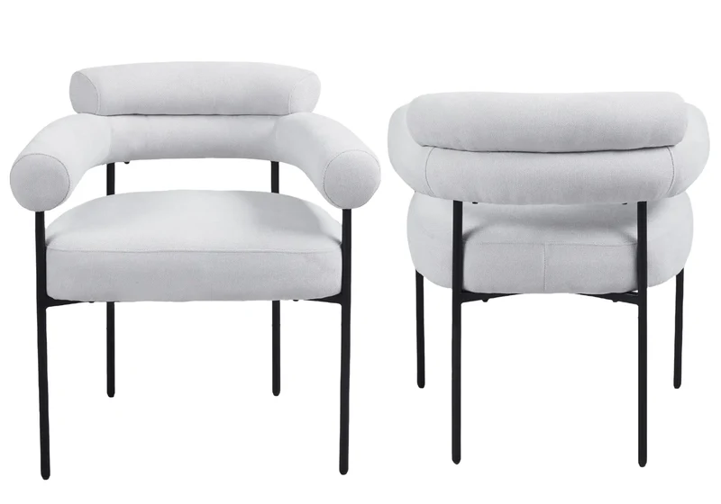 Fauteuil de table bouclée gris pieds noirs - Laya