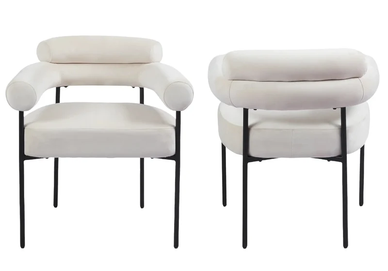 Fauteuil de table velours beige pieds noirs - Laya