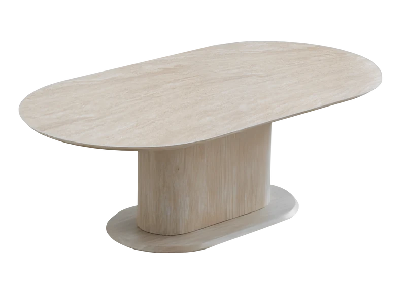 Table basse ovale effet travertin - Inaya