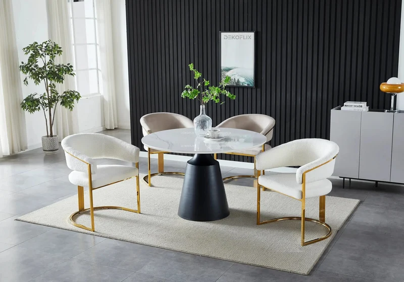 Ensemble Table Noire Marbre et Chaises Moka - Olive