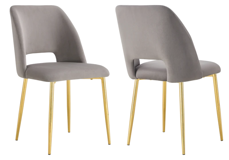 Chaise en velours gris avec dossier ouvert - Leoni x4