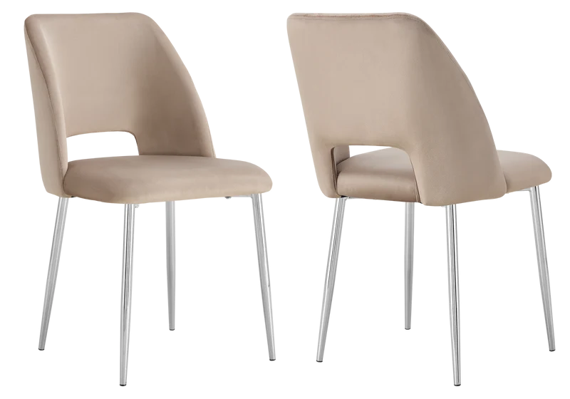 Chaise en velours taupe avec dossier ouvert - Leoni x4