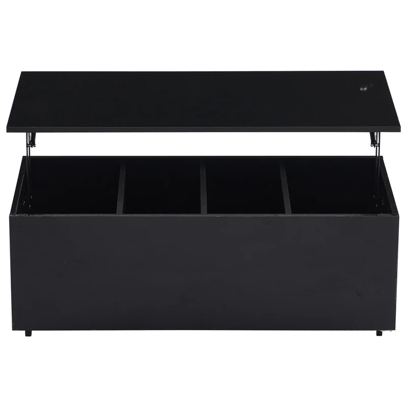 Table basse relevable noire brillante avec éclairage LED 100*50*35 cm OKRUITS BLACK