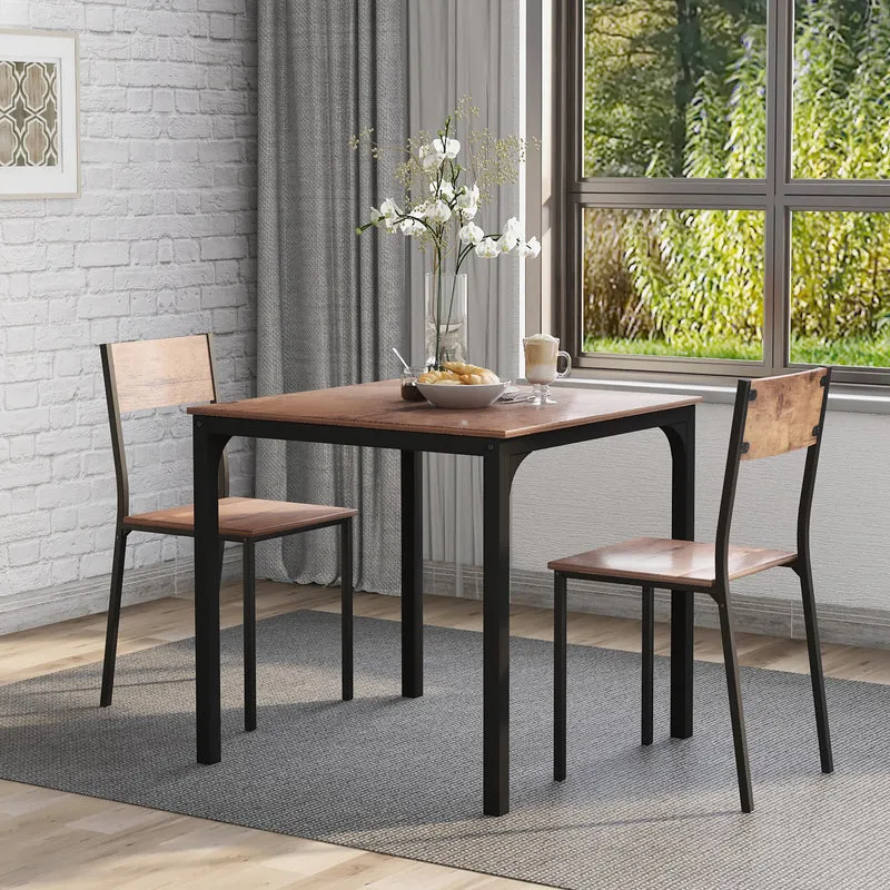 Ensemble table et 2 chaises de salle à manger style indus pour balcon ou salle à manger ou salon marron vintage FILZAIR