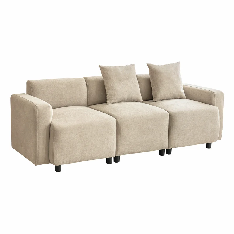 Canapé moderne rembourrés tissu chenille beige 3 places avec coussins SHIDADS BEIGE 3 SEATS