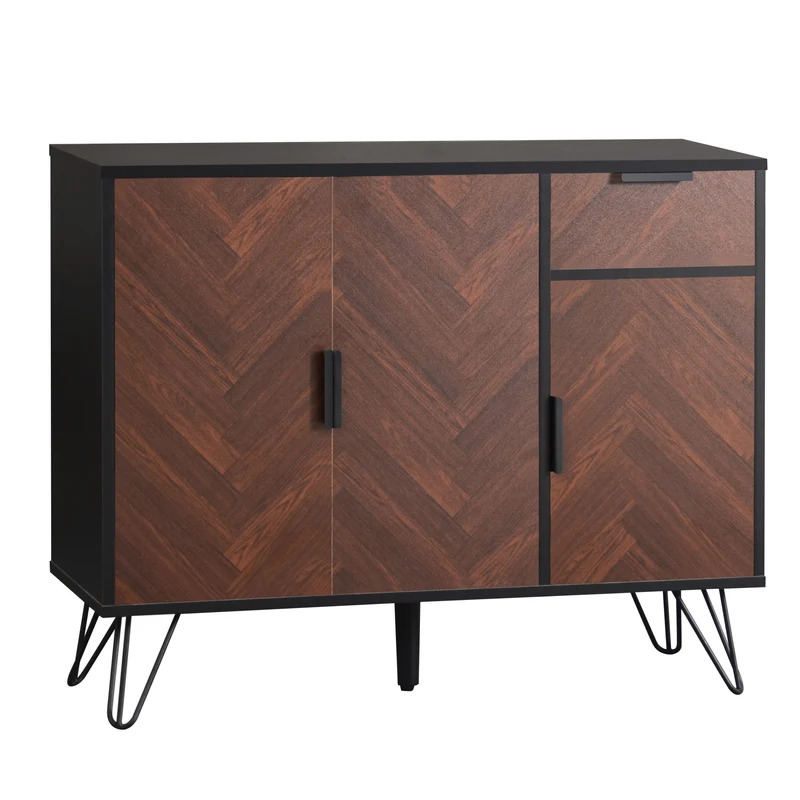 Buffet moderne effet bois foncé et noir avec tiroir 90x30x71,5cm BHOCAINS