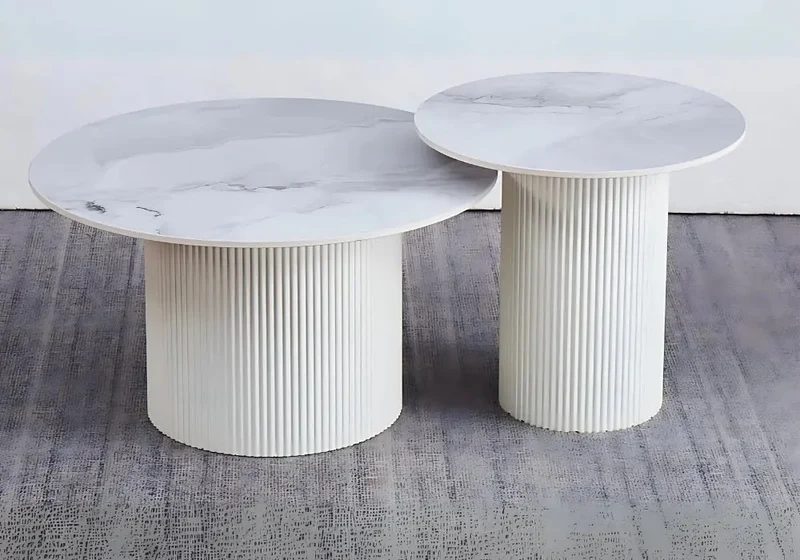Table basse ronde céramique marbre gris - Mila