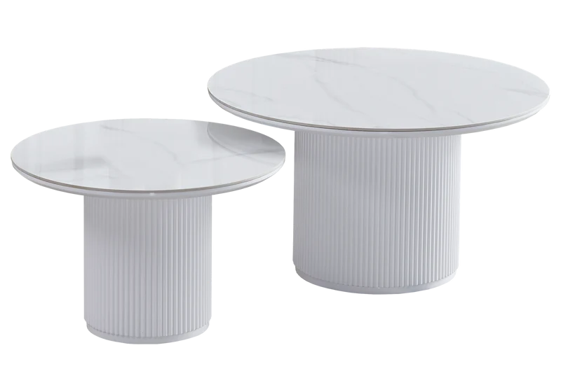 Table basse gigogne marbre blanc cannelée - Kara