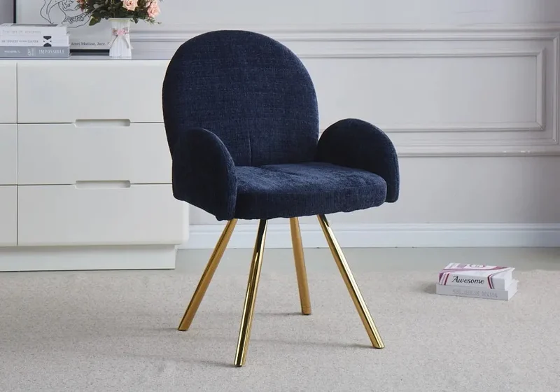 Fauteuil de table velours bleu pieds dorés - Mimi x2
