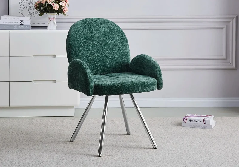 Fauteuil de table velours vert pieds argentés - Mimi x2