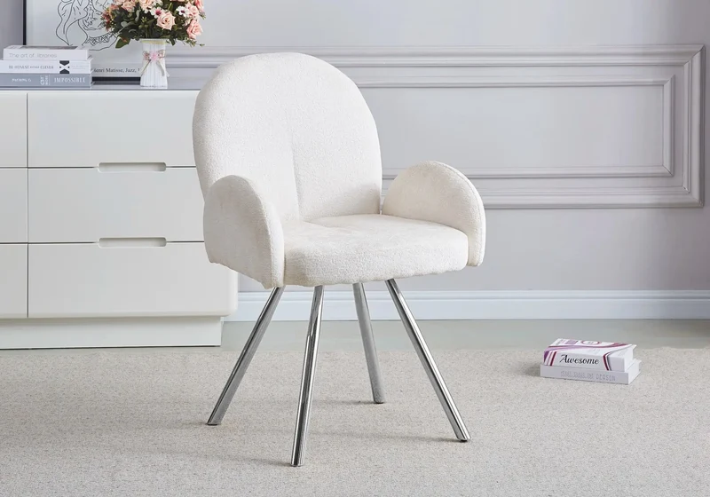 Fauteuil de table velours écru pieds argentés - Mimi x2
