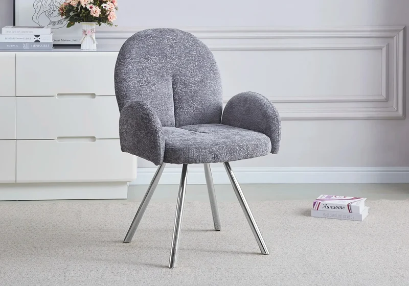 Fauteuil de table velours anthracite pieds argentés - Mimi x2