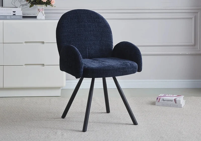 Fauteuil de table velours bleu pieds noirs - Mimi x2