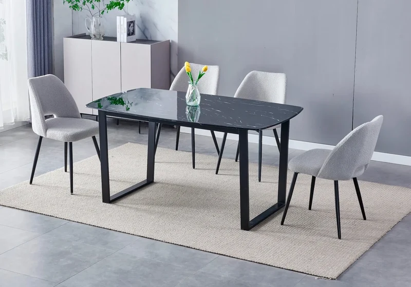 Ensemble table chaise noire marbre noir - Lyly
